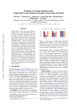 P-Tuning v2: Prompt Tuning Can Be Comparable to Fine-tuning Universally
  Across Scales and Tasks