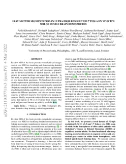 Gray Matter Segmentation in Ultra High Resolution 7 Tesla ex vivo T2w
  MRI of Human Brain Hemispheres