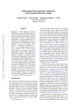 Multilingual Neural Machine Translation:Can Linguistic Hierarchies Help?