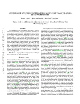 Multilingual Speech Recognition using Knowledge Transfer across Learning
  Processes