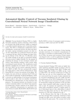 Automated Quality Control of Vacuum Insulated Glazing by Convolutional
  Neural Network Image Classification
