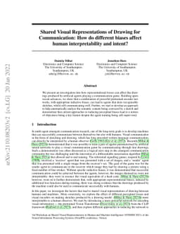 Shared Visual Representations of Drawing for Communication: How do
  different biases affect human interpretability and intent?