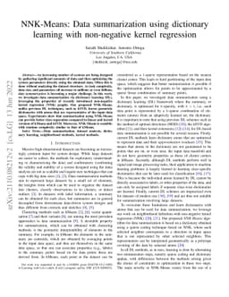 NNK-Means: Data summarization using dictionary learning with
  non-negative kernel regression