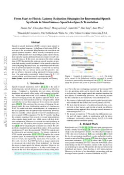 From Start to Finish: Latency Reduction Strategies for Incremental
  Speech Synthesis in Simultaneous Speech-to-Speech Translation