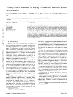 Training Neural Networks for Solving 1-D Optimal Piecewise Linear
  Approximation