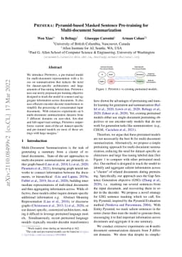 PRIMERA: Pyramid-based Masked Sentence Pre-training for Multi-document
  Summarization