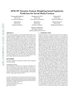 DFW-PP: Dynamic Feature Weighting based Popularity Prediction for Social
  Media Content