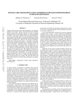 Pseudo-label refinement using superpixels for semi-supervised brain
  tumour segmentation
