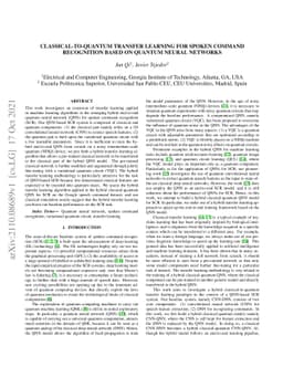 Classical-to-Quantum Transfer Learning for Spoken Command Recognition
  Based on Quantum Neural Networks