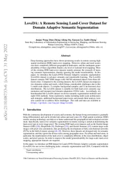 LoveDA: A Remote Sensing Land-Cover Dataset for Domain Adaptive Semantic
  Segmentation