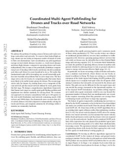 Coordinated Multi-Agent Pathfinding for Drones and Trucks over Road
  Networks