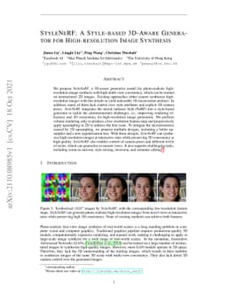 StyleNeRF: A Style-based 3D-Aware Generator for High-resolution Image
  Synthesis