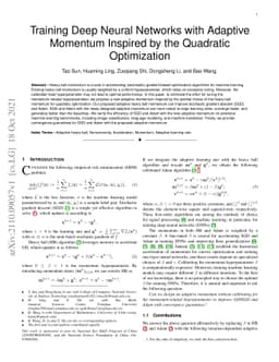Training Deep Neural Networks with Adaptive Momentum Inspired by the
  Quadratic Optimization