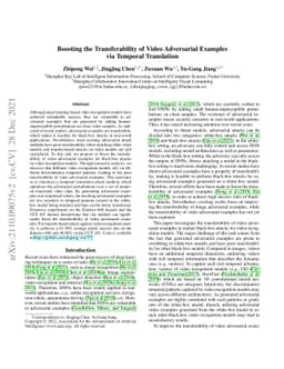 Boosting the Transferability of Video Adversarial Examples via Temporal
  Translation