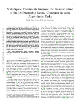 State-Space Constraints Improve the Generalization of the Differentiable
  Neural Computer in some Algorithmic Tasks
