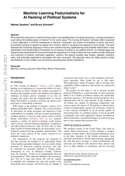 Machine Learning Featurizations for AI Hacking of Political Systems