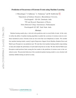 Prediction of Occurrence of Extreme Events using Machine Learning