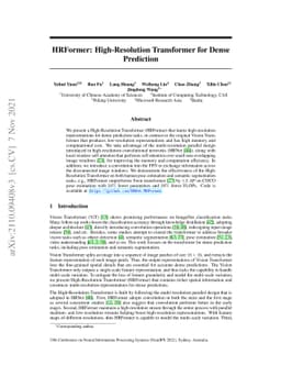 HRFormer: High-Resolution Transformer for Dense Prediction