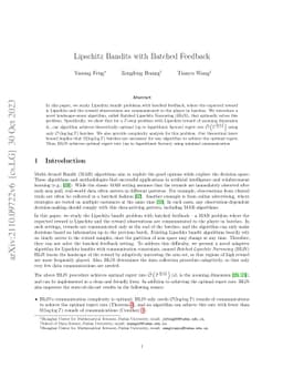 Lipschitz Bandits with Batched Feedback