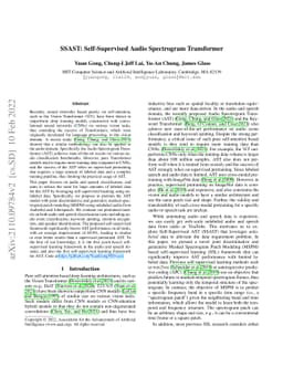 SSAST: Self-Supervised Audio Spectrogram Transformer