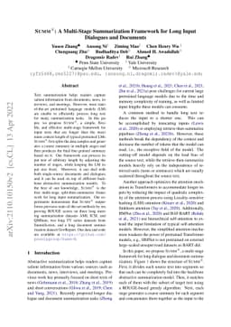 Summ^N: A Multi-Stage Summarization Framework for Long Input Dialogues
  and Documents