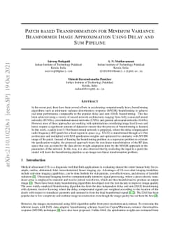 Patch Based Transformation for Minimum Variance Beamformer Image
  Approximation Using Delay and Sum Pipeline