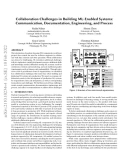 Collaboration Challenges in Building ML-Enabled Systems: Communication,
  Documentation, Engineering, and Process
