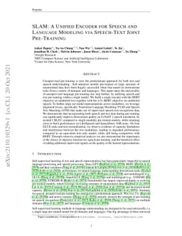 SLAM: A Unified Encoder for Speech and Language Modeling via Speech-Text
  Joint Pre-Training