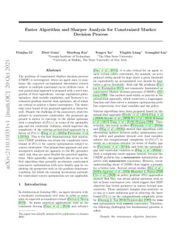 Faster Algorithm and Sharper Analysis for Constrained Markov Decision
  Process