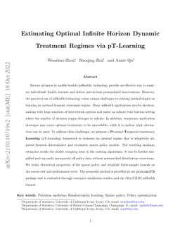 Estimating Optimal Infinite Horizon Dynamic Treatment Regimes via
  pT-Learning