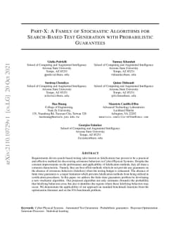 Part-X: A Family of Stochastic Algorithms for Search-Based Test
  Generation with Probabilistic Guarantees