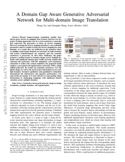 A Domain Gap Aware Generative Adversarial Network for Multi-domain Image
  Translation