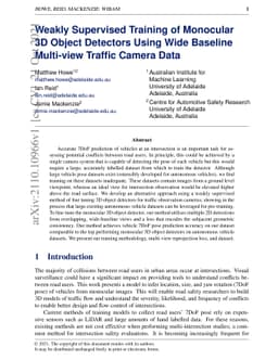 Weakly Supervised Training of Monocular 3D Object Detectors Using Wide
  Baseline Multi-view Traffic Camera Data