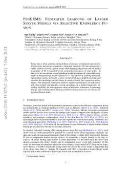 FedGEMS: Federated Learning of Larger Server Models via Selective
  Knowledge Fusion