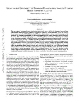Improving the Deployment of Recycling Classification through Efficient
  Hyper-Parameter Analysis