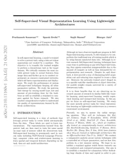 Self-Supervised Visual Representation Learning Using Lightweight
  Architectures