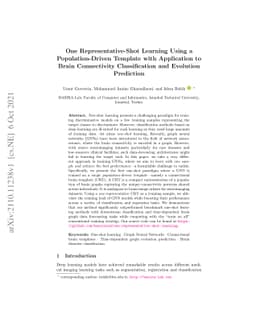 One Representative-Shot Learning Using a Population-Driven Template with
  Application to Brain Connectivity Classification and Evolution Prediction
