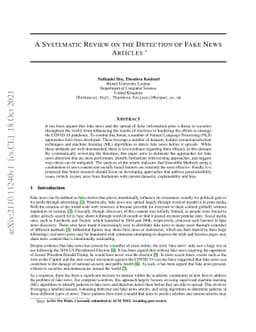 A Systematic Review on the Detection of Fake News Articles