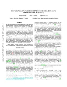 Fast Graph Sampling for Short Video Summarization using Gershgorin Disc
  Alignment