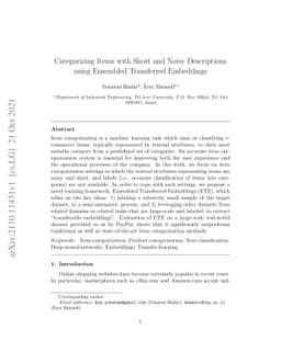 Categorizing Items with Short and Noisy Descriptions using Ensembled
  Transferred Embeddings