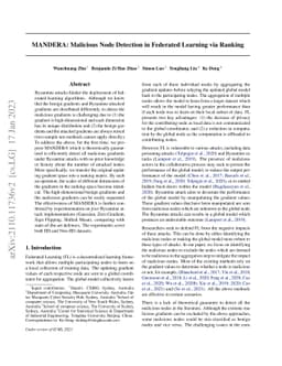 MANDERA: Malicious Node Detection in Federated Learning via Ranking