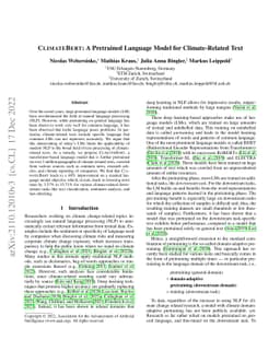 ClimateBert: A Pretrained Language Model for Climate-Related Text