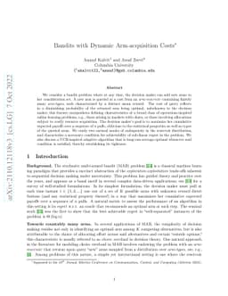 Bandits with Dynamic Arm-acquisition Costs