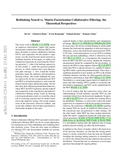 Rethinking Neural vs. Matrix-Factorization Collaborative Filtering: the
  Theoretical Perspectives