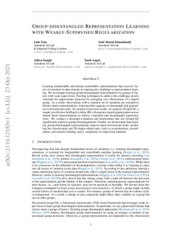 Group-disentangled Representation Learning with Weakly-Supervised
  Regularization