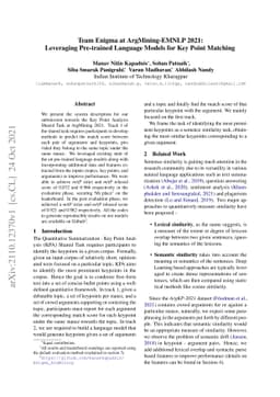 Team Enigma at ArgMining-EMNLP 2021: Leveraging Pre-trained Language
  Models for Key Point Matching