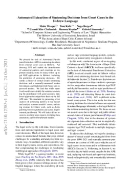 Automated Extraction of Sentencing Decisions from Court Cases in the
  Hebrew Language