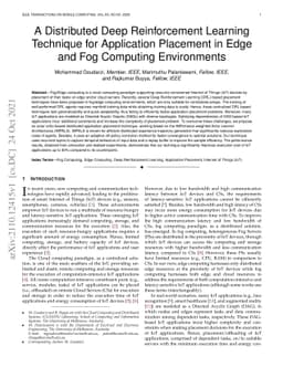 A Distributed Deep Reinforcement Learning Technique for Application
  Placement in Edge and Fog Computing Environments