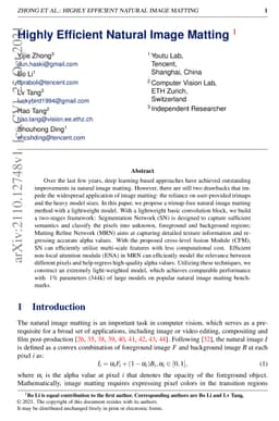 Highly Efficient Natural Image Matting