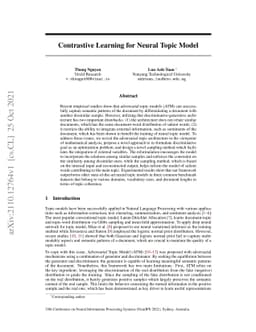 Contrastive Learning for Neural Topic Model